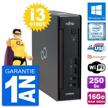 Mini PC Fujitsu Q956 Intel Core i3-6100T RAM 16Go Disque 250Go Windows 10 Wifi