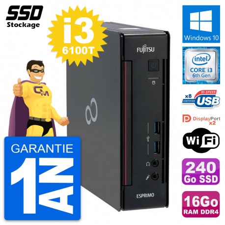 Mini PC Fujitsu Esprimo Q956 Intel i3-6100T RAM 16Go SSD 240Go Windows 10 Wifi