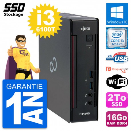 Mini PC Fujitsu Esprimo Q956 Intel i3-6100T RAM 16Go SSD 2To Windows 10 Wifi
