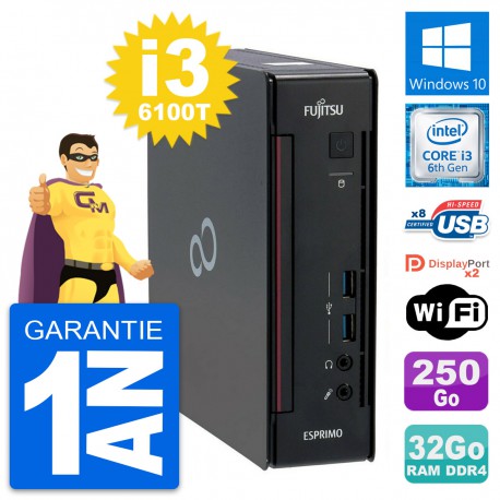 Mini PC Fujitsu Esprimo Q956 Core i3-6100T RAM 32Go Disque 250Go Windows 10 Wifi