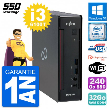 Mini PC Fujitsu Esprimo Q956 Intel i3-6100T RAM 32Go SSD 240Go Windows 10 Wifi