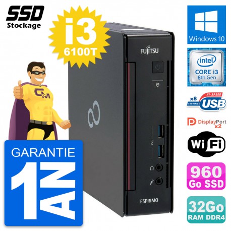 Mini PC Fujitsu Esprimo Q956 Intel i3-6100T RAM 32Go SSD 960Go Windows 10 Wifi