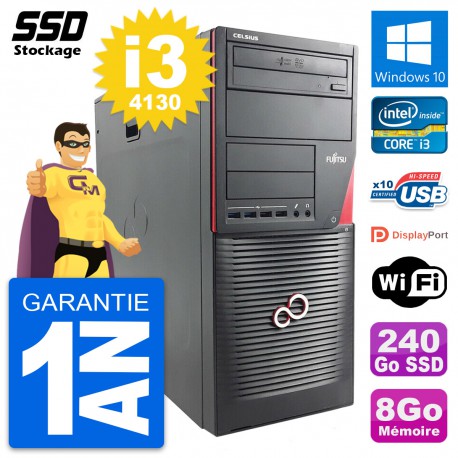 PC Tour Fujitsu Celsius W530 MT Intel i3-4130 RAM 8Go SSD 240Go Windows 10 Wifi