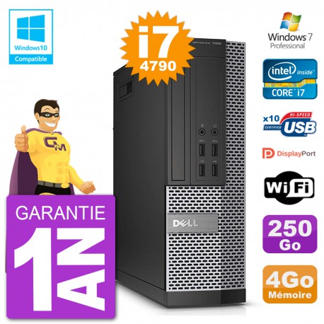 PC Dell 7020 SFF Intel i7-4790 RAM 4Go Disque 250Go Graveur DVD Wifi W7