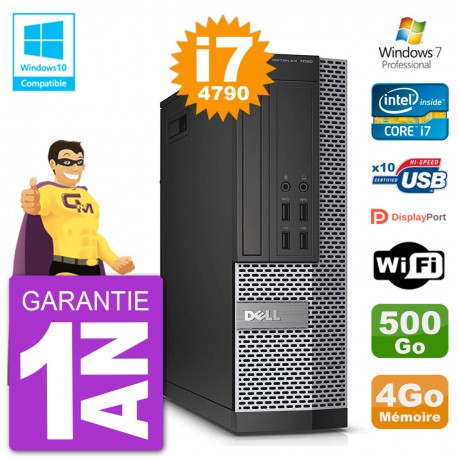 PC Dell 7020 SFF Intel i7-4790 RAM 4Go Disque 500Go Graveur DVD Wifi W7
