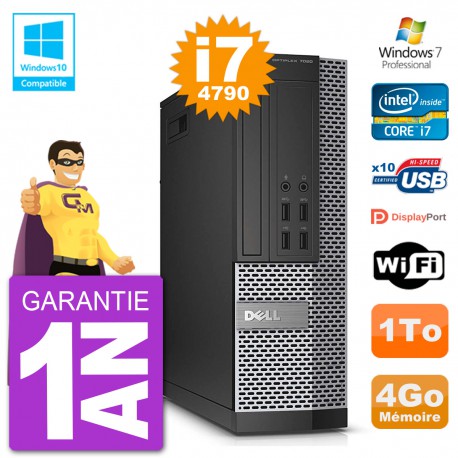 PC Dell 7020 SFF Intel i7-4790 RAM 4Go Disque 1To Graveur DVD Wifi W7