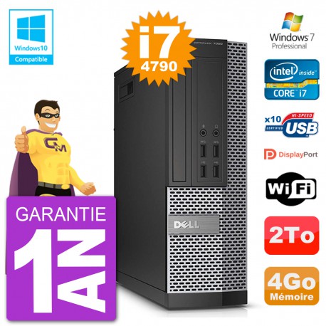 PC Dell 7020 SFF Intel i7-4790 RAM 4Go Disque 2To Graveur DVD Wifi W7