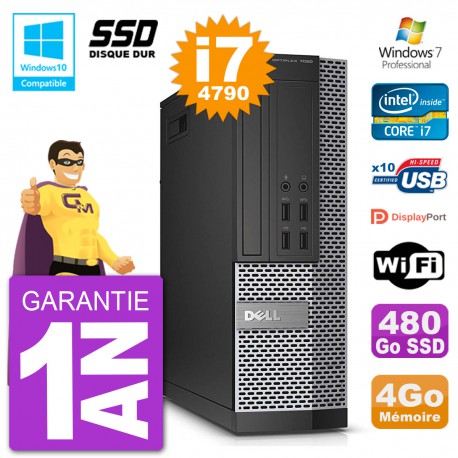 PC Dell 7020 SFF Intel i7-4790 RAM 4Go SSD 480Go Graveur DVD Wifi W7