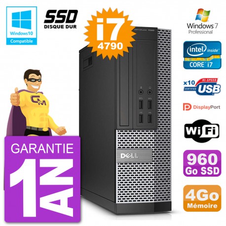 PC Dell 7020 SFF Intel i7-4790 RAM 4Go SSD 960Go Graveur DVD Wifi W7
