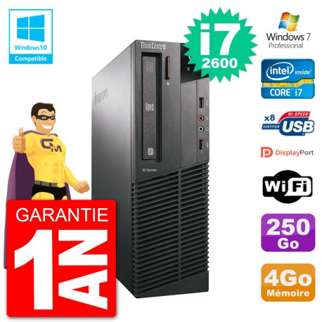 PC Lenovo ThinkCentre M82 SFF i7-2600 RAM 4Go Disque 250Go Graveur DVD Wifi W7