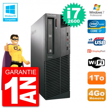 PC Lenovo ThinkCentre M82 SFF i7-2600 RAM 4Go Disque Dur 1To Graveur DVD Wifi W7