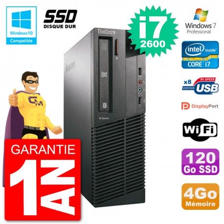 PC Lenovo ThinkCentre M82 SFF i7-2600 RAM 4Go SSD 120Go Graveur DVD Wifi W7