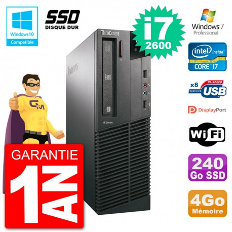 PC Lenovo ThinkCentre M82 SFF i7-2600 RAM 4Go SSD 240Go Graveur DVD Wifi W7