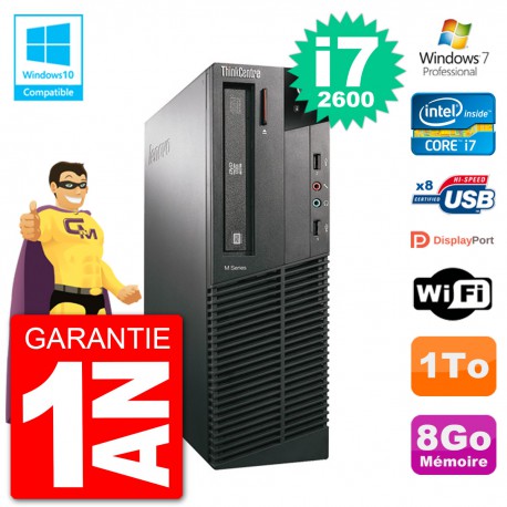 PC Lenovo ThinkCentre M82 SFF i7-2600 RAM 8Go Disque Dur 1To Graveur DVD Wifi W7