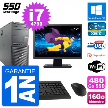 PC Tour Fujitsu W530 Ecran 27" Intel i7-4790 RAM 16Go SSD 480Go Windows 10 Wifi