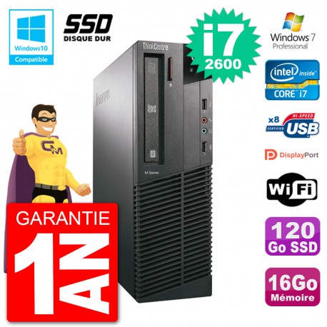 PC Lenovo ThinkCentre M82 SFF i7-2600 RAM 16Go SSD 120Go Graveur DVD Wifi W7