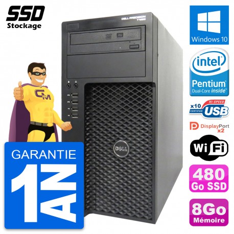 PC Tour Dell Precision T1650 MT Pentium G2020 RAM 8Go SSD 480Go Windows 10 Wifi