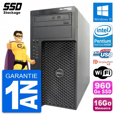 PC Tour Dell Precision T1650 MT Pentium G2020 RAM 16Go SSD 960Go Windows 10 Wifi