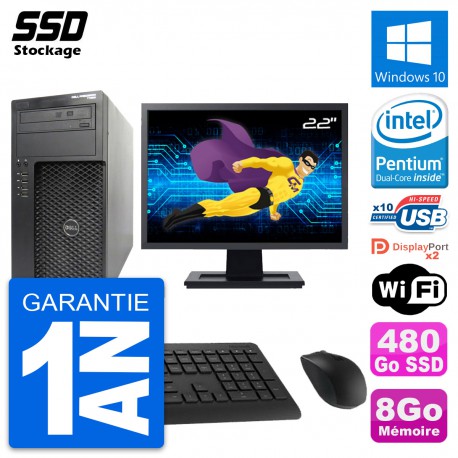 PC Tour Dell T1650 MT Ecran 22" Intel G2020 RAM 8Go SSD 480Go Windows 10 Wifi