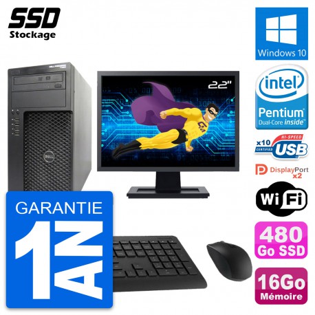 PC Tour Dell T1650 MT Ecran 22" Intel G2020 RAM 16Go SSD 480Go Windows 10 Wifi