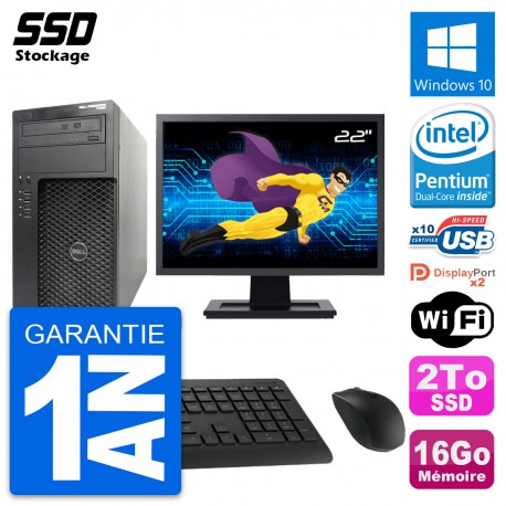 PC Tour Dell T1650 MT Ecran 22" Intel G2020 RAM 16Go SSD 2To Windows 10 Wifi