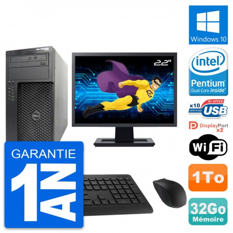 PC Tour Dell T1650 Ecran 22" Pentium G2020 RAM 32Go Disque 1To Windows 10 Wifi