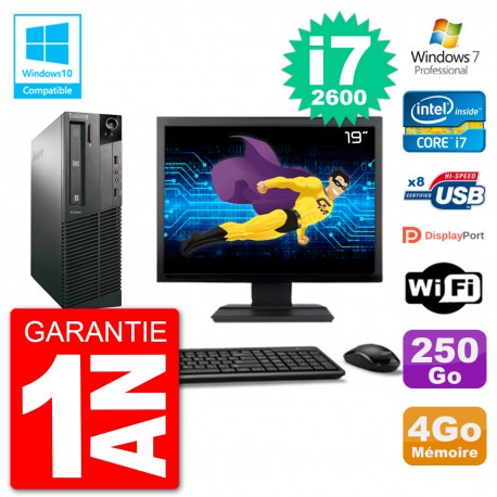 PC Lenovo M82 SFF Ecran 19" i7-2600 RAM 4Go Disque 250Go Graveur DVD Wifi W7