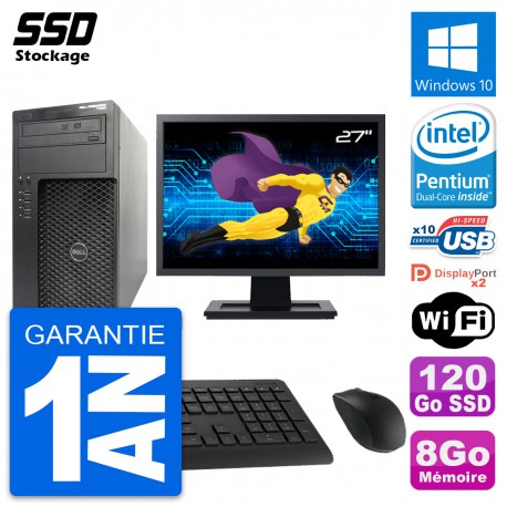 PC Tour Dell T1650 MT Ecran 27" Intel G2020 RAM 8Go SSD 120Go Windows 10 Wifi