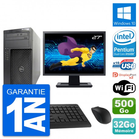 PC Tour Dell T1650 Ecran 27" Intel G2020 RAM 32Go Disque 500Go Windows 10 Wifi