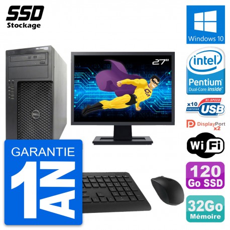 PC Tour Dell T1650 MT Ecran 27" Intel G2020 RAM 32Go SSD 120Go Windows 10 Wifi