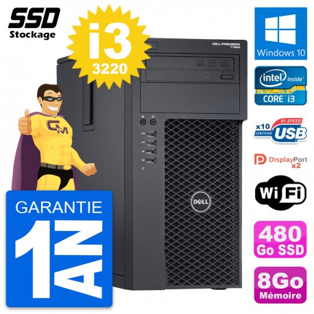 PC Tour Dell Precision T1650 MT Intel i3-3220 RAM 8Go SSD 480Go Windows 10 Wifi
