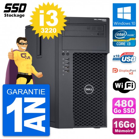 PC Tour Dell Precision T1650 MT Intel i3-3220 RAM 16Go SSD 480Go Windows 10 Wifi
