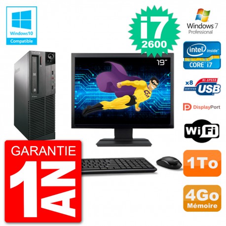 PC Lenovo M82 SFF Ecran 19" i7-2600 RAM 4Go Disque 1To Graveur DVD Wifi W7