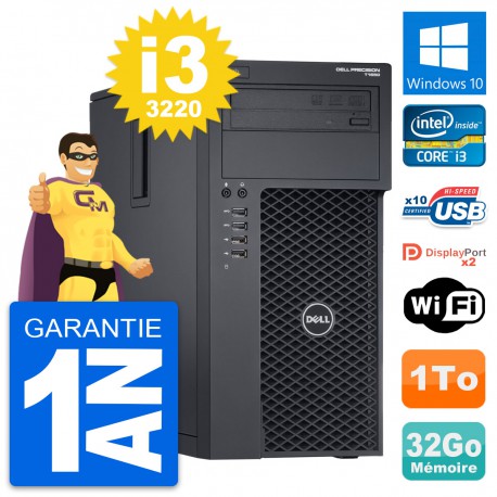 PC Tour Dell Precision T1650 MT Core i3-3220 RAM 32Go Disque 1To Windows 10 Wifi