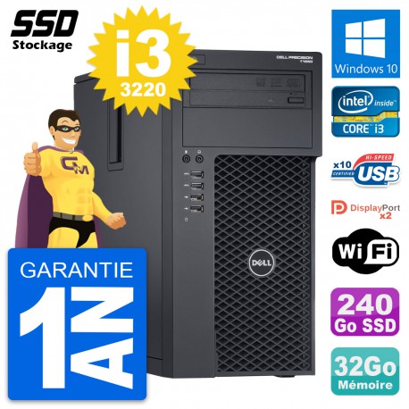 PC Tour Dell Precision T1650 MT Intel i3-3220 RAM 32Go SSD 240Go Windows 10 Wifi