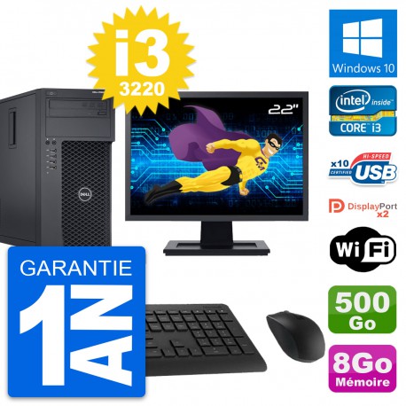 PC Tour Dell T1650 Ecran 22" Intel i3-3220 RAM 8Go Disque 500Go Windows 10 Wifi