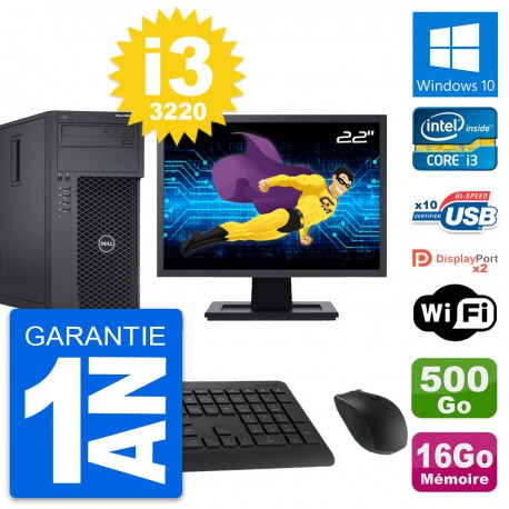 PC Tour Dell T1650 Ecran 22" Intel i3-3220 RAM 16Go Disque 500Go Windows 10 Wifi
