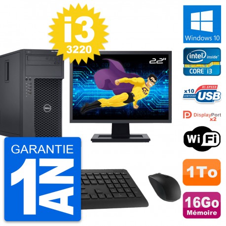 PC Tour Dell T1650 Ecran 22" Intel i3-3220 RAM 16Go Disque 1To Windows 10 Wifi