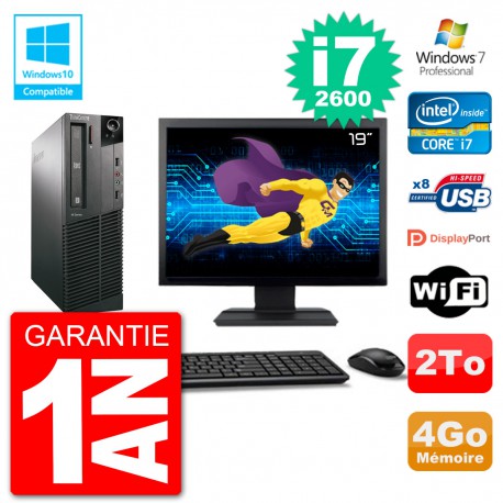 PC Lenovo M82 SFF Ecran 19" i7-2600 RAM 4Go Disque 2To Graveur DVD Wifi W7