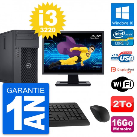 PC Tour Dell T1650 Ecran 22" Intel i3-3220 RAM 16Go Disque 2To Windows 10 Wifi