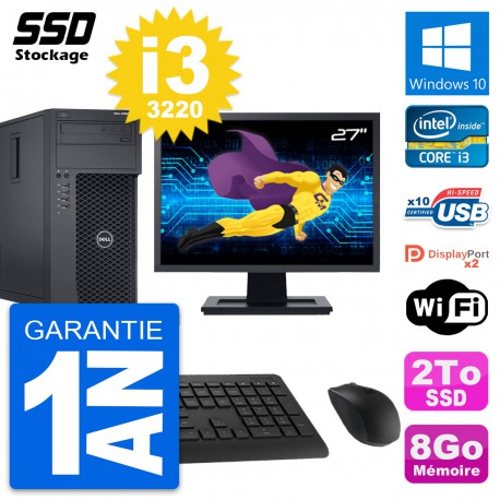 PC Tour Dell T1650 Ecran 27" Intel Core i3-3220 RAM 8Go SSD 2To Windows 10 Wifi