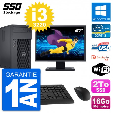 PC Tour Dell T1650 Ecran 27" Intel Core i3-3220 RAM 16Go SSD 2To Windows 10 Wifi