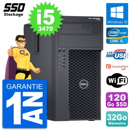 PC Tour Dell Precision T1650 MT Intel i5-3470 RAM 32Go SSD 120Go Windows 10 Wifi