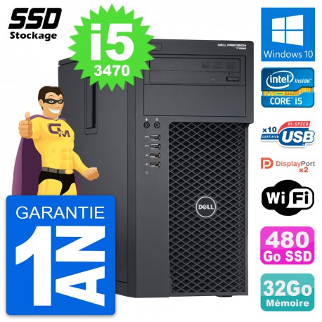 PC Tour Dell Precision T1650 MT Intel i5-3470 RAM 32Go SSD 480Go Windows 10 Wifi