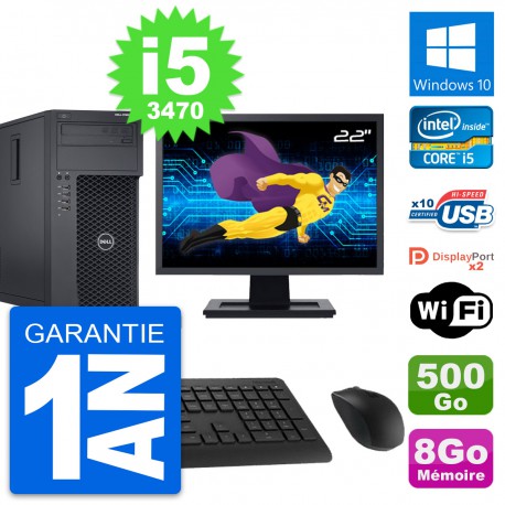 PC Tour Dell T1650 Ecran 22" Intel i5-3470 RAM 8Go Disque 500Go Windows 10 Wifi