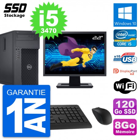 PC Tour Dell T1650 MT Ecran 22" Intel i5-3470 RAM 8Go SSD 120Go Windows 10 Wifi