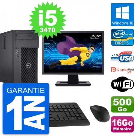 PC Tour Dell T1650 Ecran 22" Intel i5-3470 RAM 16Go Disque 500Go Windows 10 Wifi