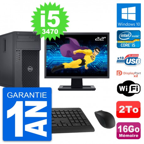 PC Tour Dell T1650 Ecran 22" Intel i5-3470 RAM 16Go Disque 2To Windows 10 Wifi
