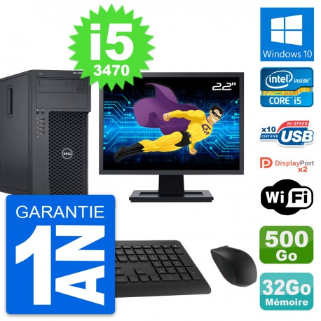PC Tour Dell T1650 Ecran 22" Intel i5-3470 RAM 32Go Disque 500Go Windows 10 Wifi