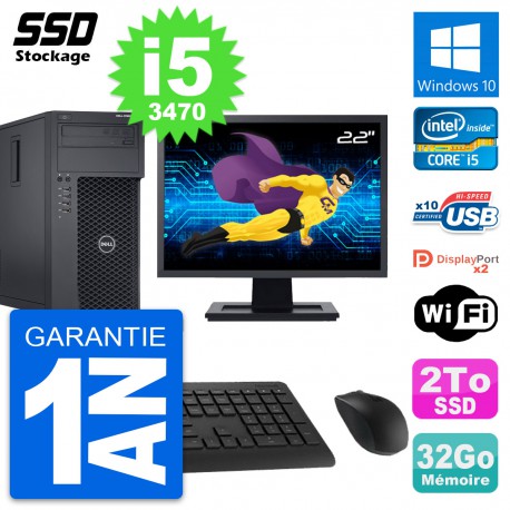 PC Tour Dell T1650 Ecran 22" Intel Core i5-3470 RAM 32Go SSD 2To Windows 10 Wifi